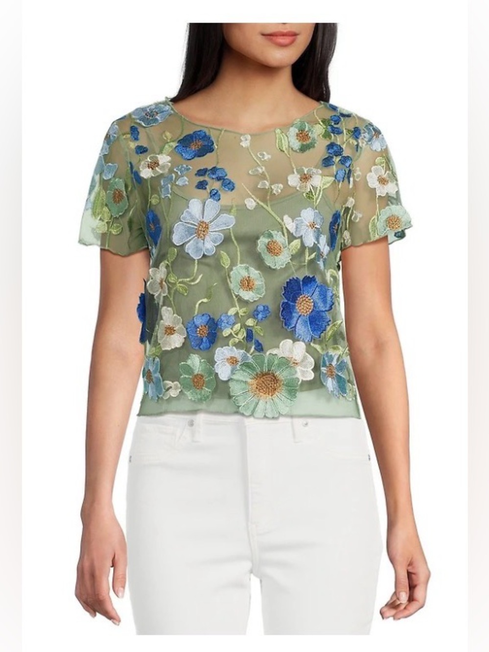 NWT 3D Evolutionary Crop Top, M Floral Lace Daisy Crop Top, Sheer in Back. Tank
